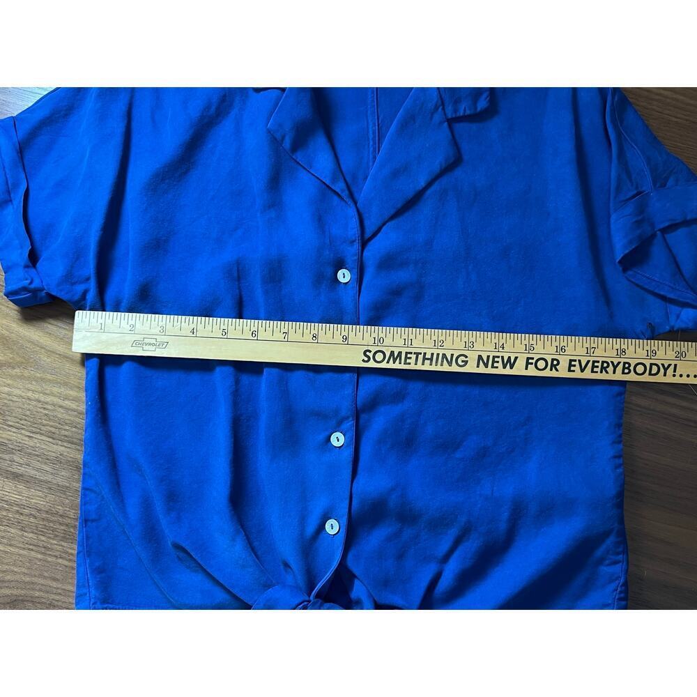 Self Contrast Tencel Button Front Top XS Blue Tie Front Shirt NWT - Picture 6 of 7